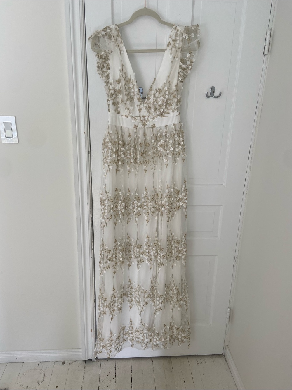 Baltic Born Ivory and Gold Embroidered Maxi Dress